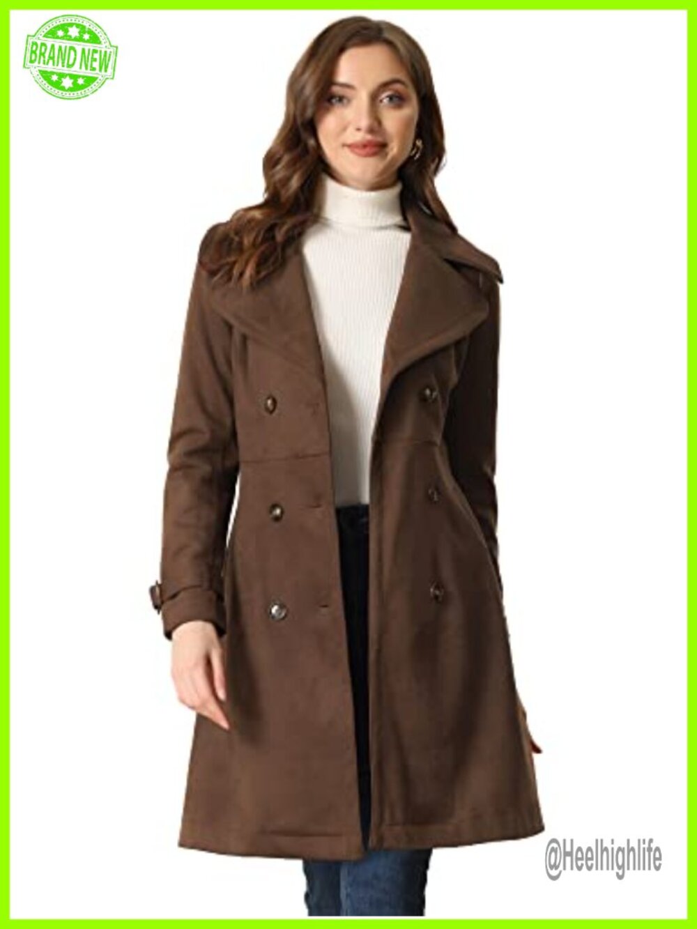 Faux Suede Trench Coat Belted Button Down Fall Winter Overcoat